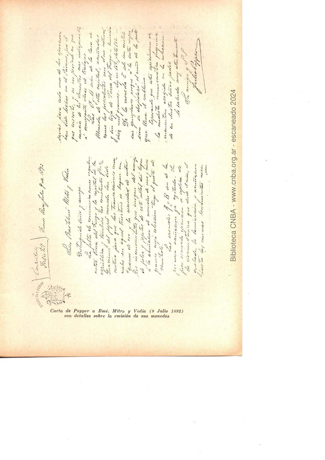 Scrisoarea Olografă către Bartolomé Mitre y Vedia & Blazonul „MELIOR MARCULUS QUAM INCUS”